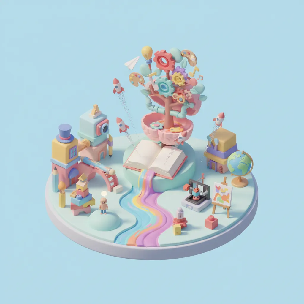 Minimal 3D scene illustrating creative exploration